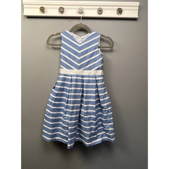 Joe & Ella Party Dress Girls Size 6 Blue White Striped Belted‎ Button Back Lined - Picture 1 of 7